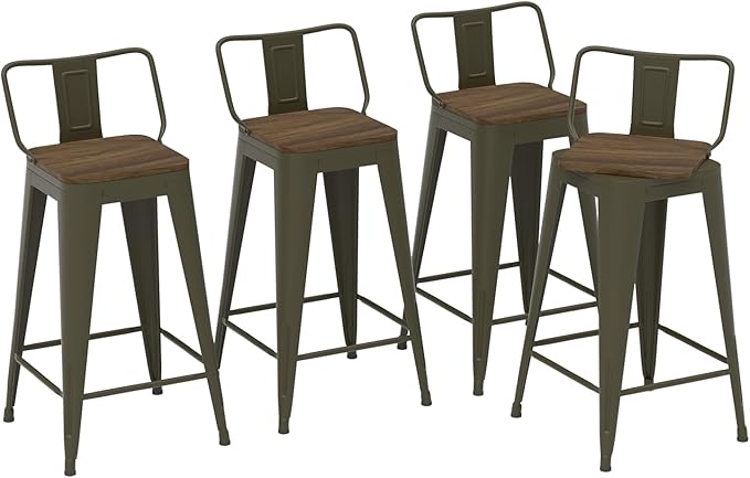 26 Inch Swivel Bar Stools Set of 4, Counter Height Bar Stools with Low Back, Metal Industrial Bar Chairs for Kitchen Island (Rusty)