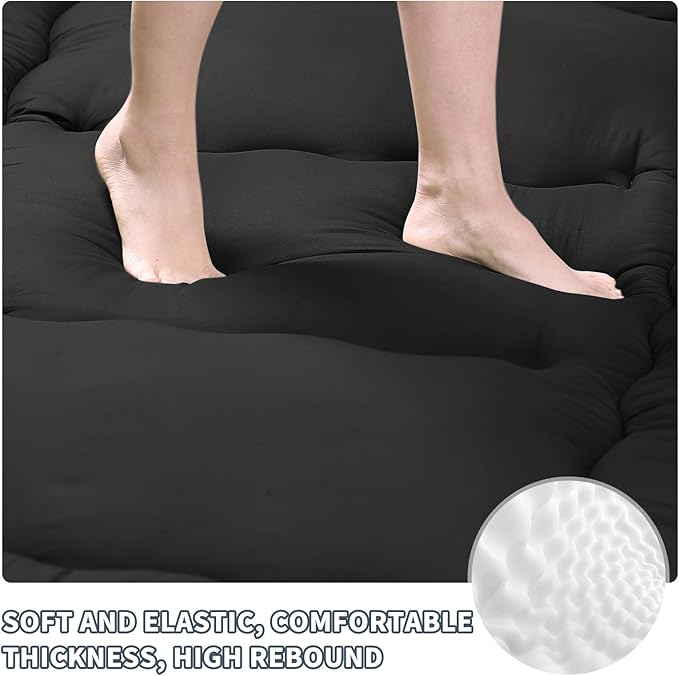 Japanese Floor Mattress,4" Thicken Japanese Floor Sleeping Pad Foldable,Futon Mattress Suitable for Camping and Guest Room (Black, Full (80" X 47"))