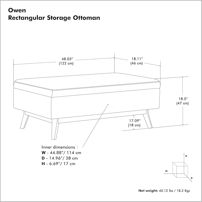 SIMPLIHOME Owen 48 inch Wide Mid Century Modern Rectangle Rectangular Storage Ottoman in Distressed Saddle Brown Vegan Faux Leather, Assembled, for the Living Room, Entryway and Family Room