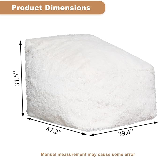 Recaceik Bean Bag Chair Large Bean Bag Chairs, with Fluffy Removable Spongefor, for Living Rooms, bedrooms, Study Rooms, and Offices(White)