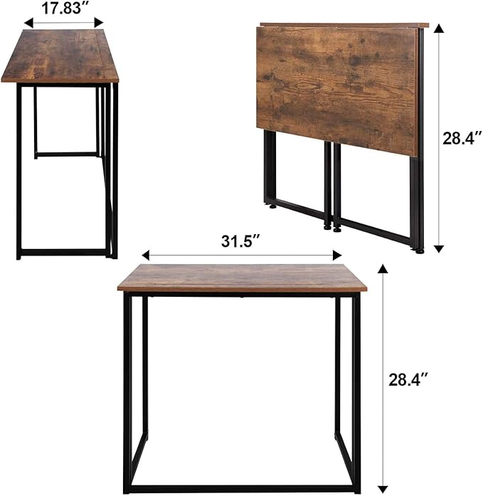 Leopard Outdoor Products Folding Computer Desk for Small Spaces, Space-Saving Home Office, Foldable Laptop Table, Writing Desk, Compact Study Reading Table (Rustic Brown)