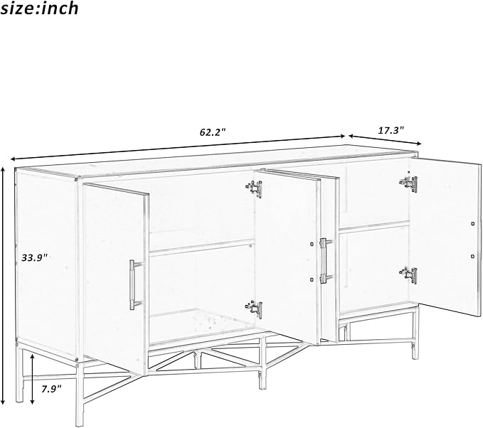 Merax Sideboard Buffet Cabinet with Storage, 4 Door Modern Cupboard w/Cross-Leg Design, Console Table for Kitchen, Dining/Living Room, Blue