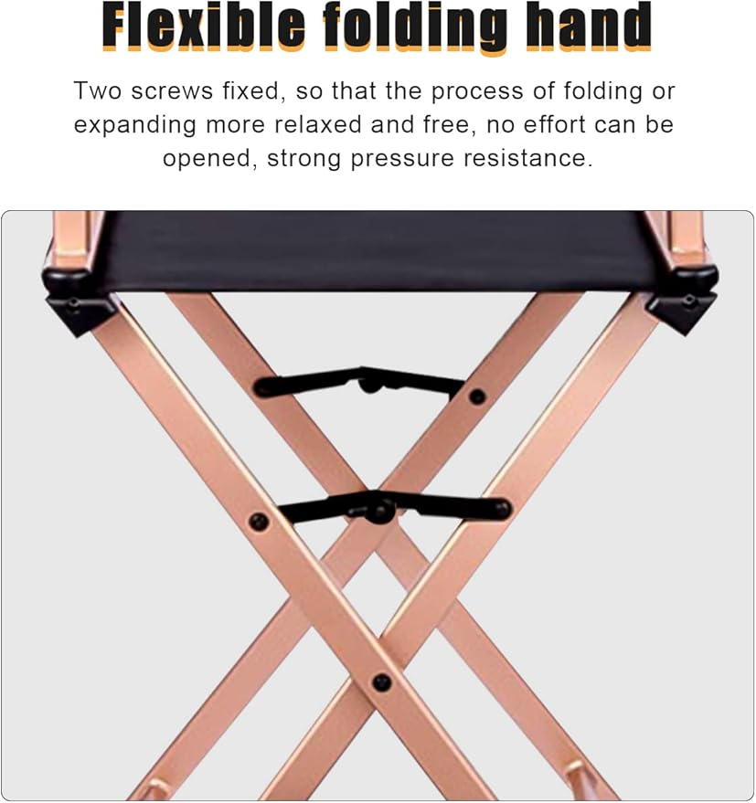 Lorvain Folable Makeup Artist Stool Chair, Protable Tall Folding Directors Chair, Aluminum Makeup Chair with Head Rest for Studio Salon Vanity, Bar Height - Gold Chair