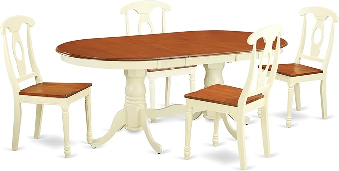 East West Furniture PLKE5-WHI-W 5 Piece Dining Table Set for 4 Includes an Oval Kitchen Table with Butterfly Leaf and 4 Kitchen Dining Chairs, 42x78 Inch, Buttermilk & Cherry