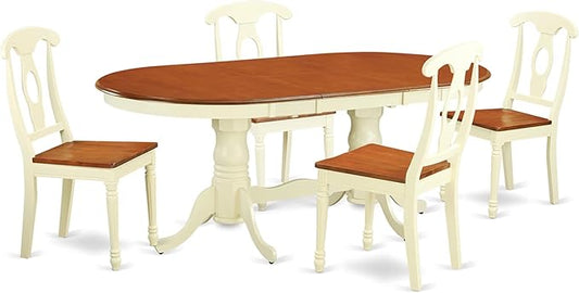 East West Furniture PLKE5-WHI-W 5 Piece Dining Table Set for 4 Includes an Oval Kitchen Table with Butterfly Leaf and 4 Kitchen Dining Chairs, 42x78 Inch, Buttermilk & Cherry