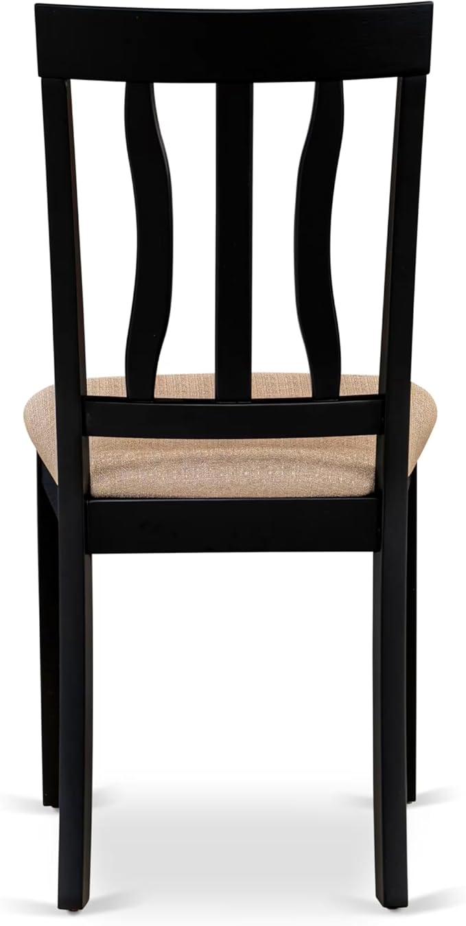 East West Furniture DLAN5-BLK-C 5 Piece Dining Room Table Set Includes a Round Kitchen Table with Dropleaf and 4 Linen Fabric Upholstered Dining Chairs, 42x42 Inch, Black