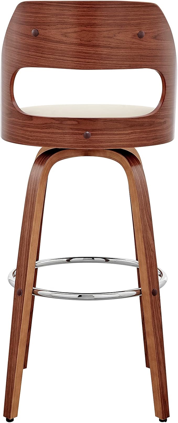 Armen Living Julius Mid Century Modern Swivel Bar Stool for Kitchen Island Counter in Cream Faux Leather and Walnut Wood, 26" Seat Height