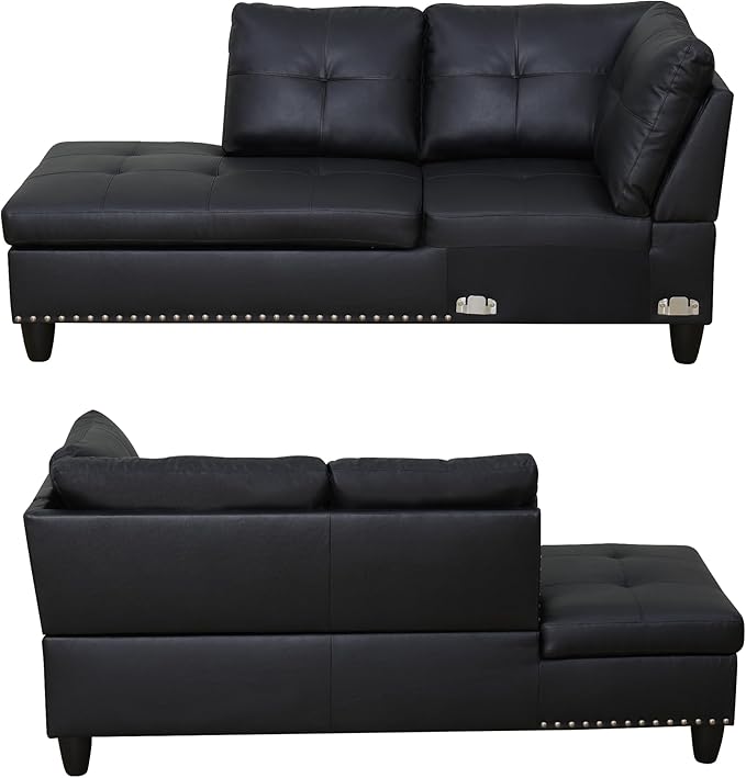 97" L Shaped Sectional Couch with Cup Holder, Modern 4 Seat Modular Sectional Sofa with Storage Ottoman, Living Room Sets for Small Spaces, Apartment, Faux Leather, Black