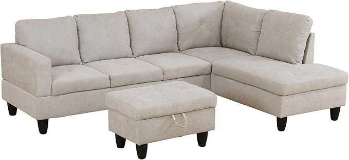 97" Oversized Sectional Couch, L Shaped Couch with Storage Ottoman, Modern Modular Sofa with Deep Seat, Sectional Couches for Living Room and Office, Off-White (Flannelette)