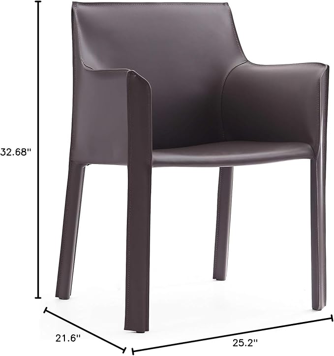 Manhattan Comfort Vogue Modern Faux Leather Dining Chairs, Metal Frame, Comfortable Padded Seat, Fully Assembled Armchair Accent Furniture, Set of 1, Grey