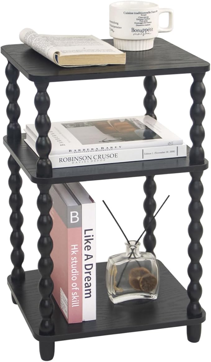 Side Table, Small End Table with Storage Shelf, Vintage Nightstand Bedside Table for Living Room, Bedroom, Office and Small Spaces (Black)
