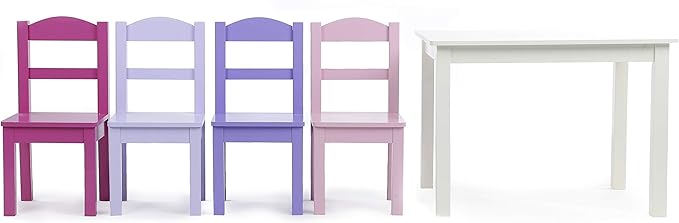 Humble Crew Kids Wooden Table and 4 Chairs Set, White/Pink/Purple/Aqua - Kids Table and Chair Set for Toddlers and Children for Arts, Crafts, and Snack Time - Sturdy, Durable Toddler Activity Table