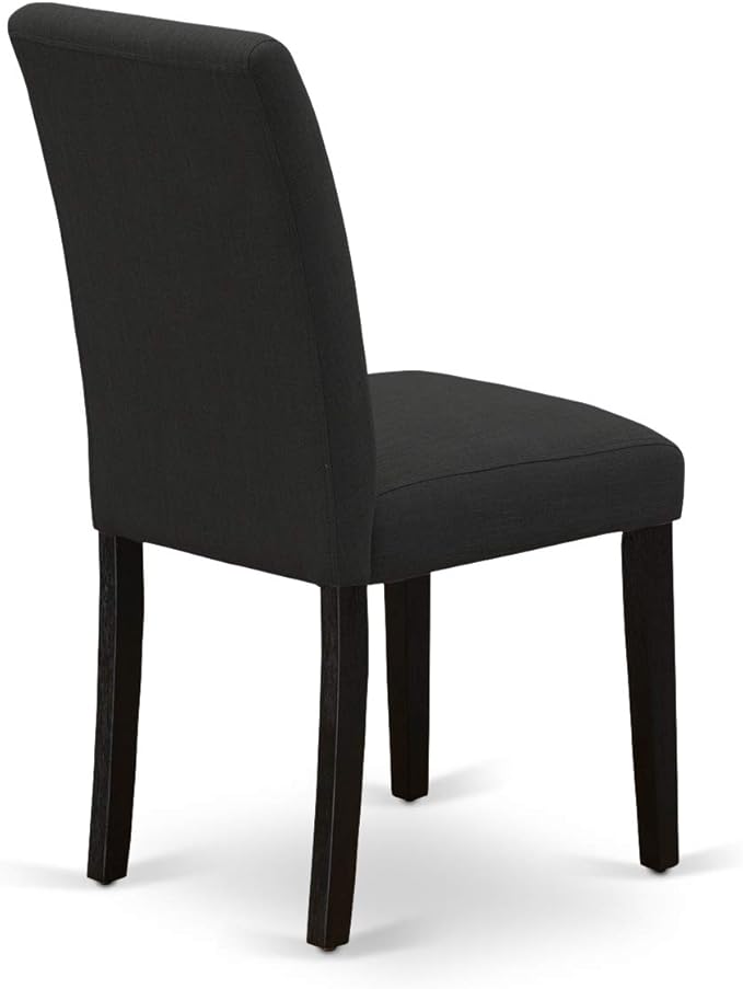 East West Furniture AMAB3-ABK-24 3 Piece Modern Dining Table Set Contains a Round Kitchen Table with Pedestal and 2 Black Color Linen Fabric Upholstered Chairs, 36x36 Inch, Wirebrushed Black