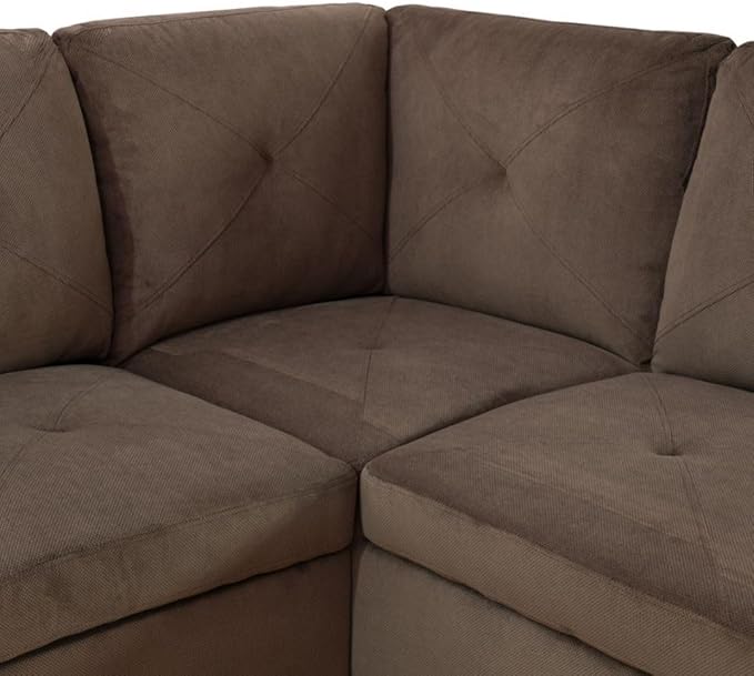Brown L-Shaped 3-Piece Corduroy Fabric Sofa with Storage Ottoman Set, Sectional Couch Sofa Set for Living Room, Office, Small Space