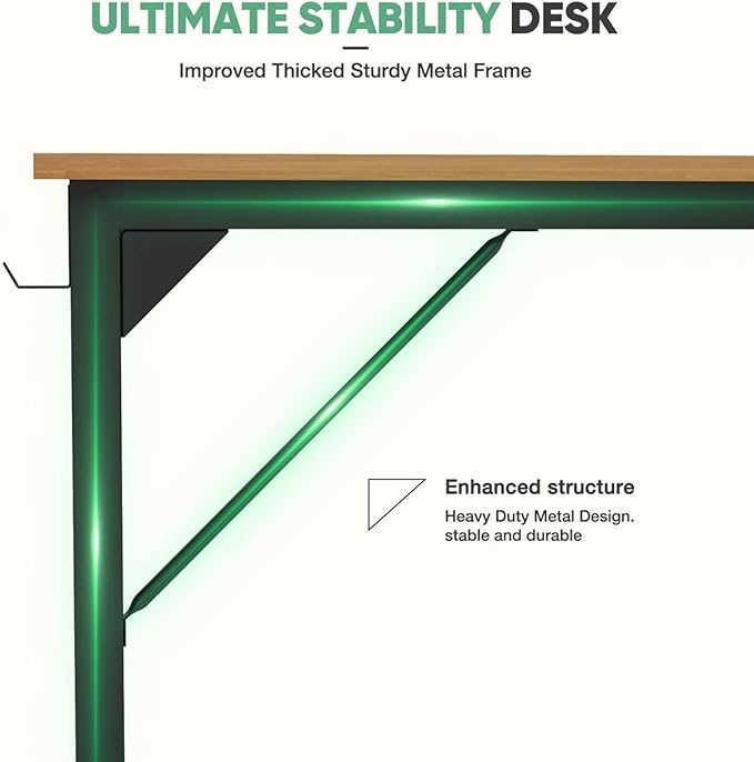 47 Inch Desk Office with Storage, Modern Simple Style Gaming Computer Table for Youth Student Adult, Metal and Wood Home Office Furniture, Nature