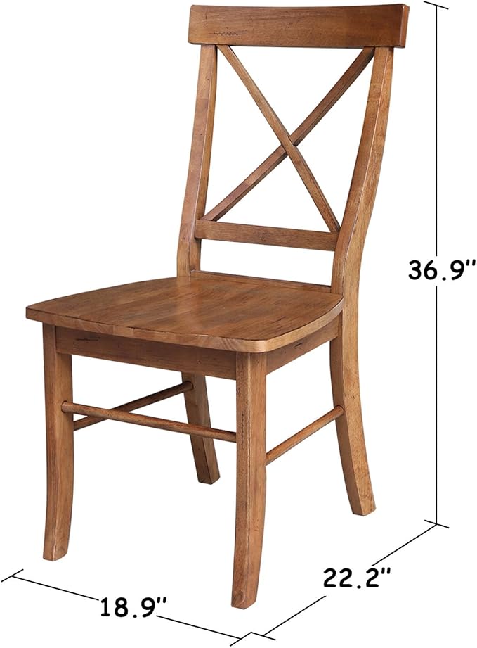 IC International Concepts Set of Two X-Back Dining Chairs, Distressed Oak