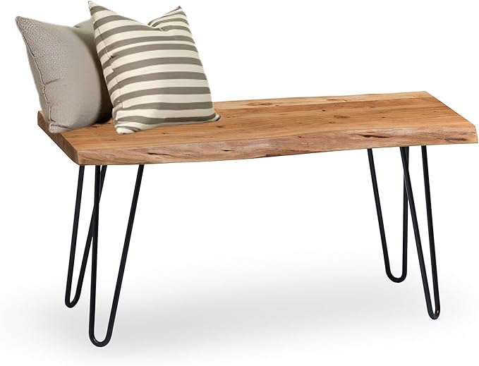 Alaterre Furniture 36-Inch Live Edge Wood Bench – Natural Acacia Wood Top with Metal Hairpin Legs – Sturdy and Easy to Assemble Rustic Modern Entryway or Accent Bench