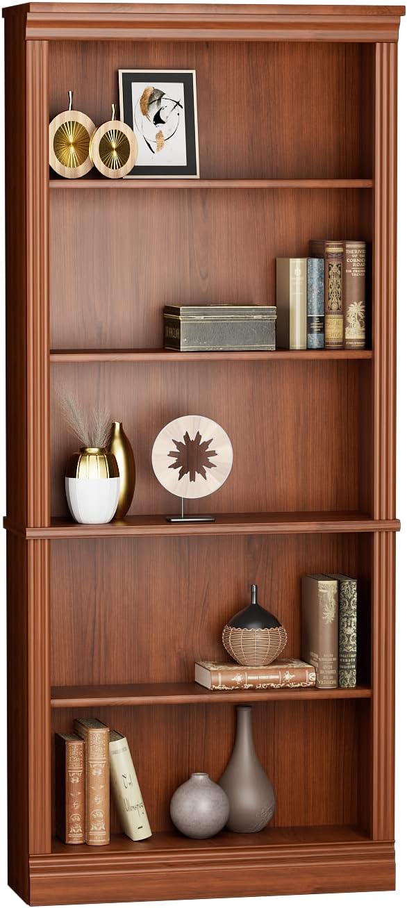 VICTONE 5-Shelf Bookcase, Wooden Standing Rack Book Storage Shelves Furniture Selection for Living Room, Bedroom, Home Office (Cherry)