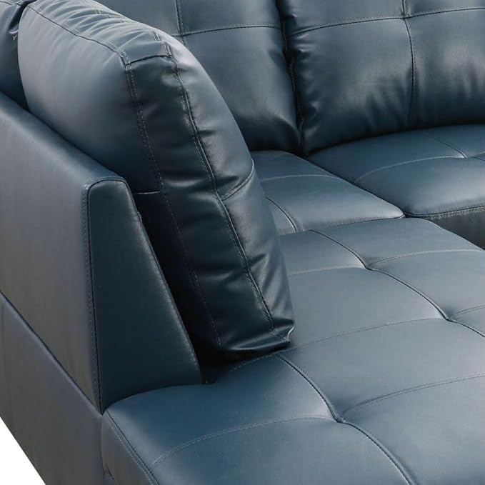 Denim L-Shaped 3-Piece Faux Leather Sofa with Storage Ottoman Set, Sectional Couch Sofa Set for Living Room, Office, Small Space