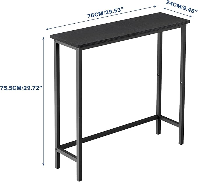 HollyHOME Narrow Console Table, 29.5" Slim Entryway Table, Sofa Stand, Hallway Shelf for Hallway, Bedroom, Living Room, Foyer, Black