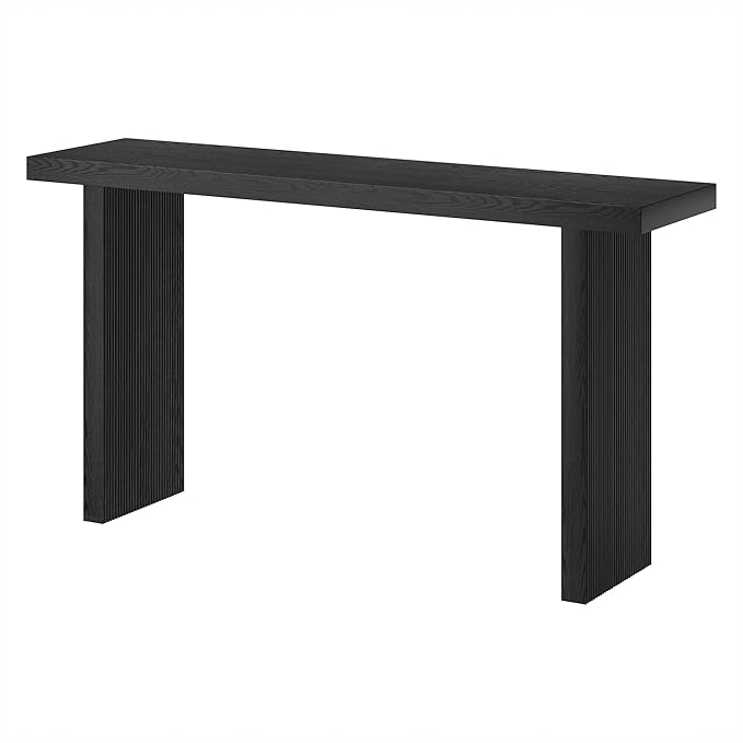 Henn&Hart 55'' Wooden Rectangular Fluted Console Table Entryway Table, Sofa Table for Entryway, Living Room, Couch, Hallway, or Office, Black Grain