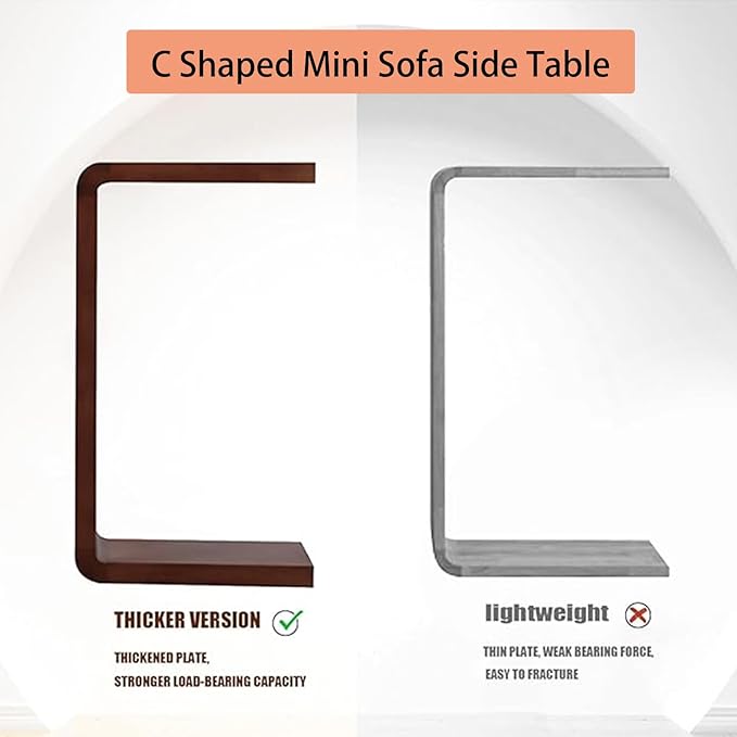 C Shaped End Table, Solid Wood C Side Table for Couch Sofa and Bed, Sofa Tables That Slide Under for Space Saving, Small Snack C Tables for Living Room Bedroom (H 24.4″ - Brown, 2)