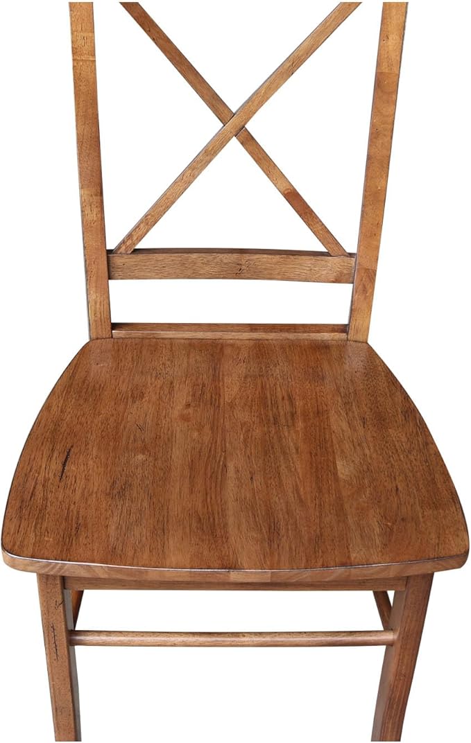 IC International Concepts Set of Two X-Back Dining Chairs, Distressed Oak