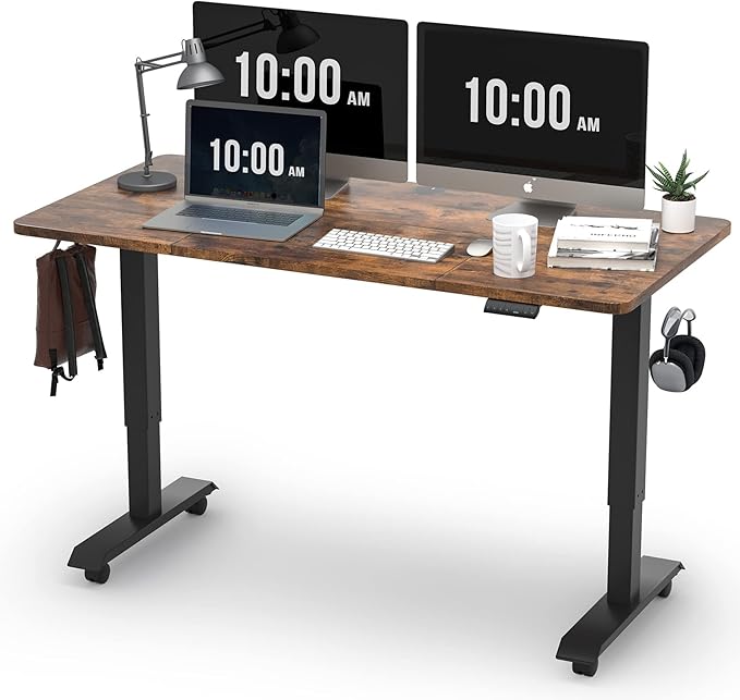 Monomi 55" Electric Standing Desk,Height Adjustable Home Office Sit Stand Up Computer PC Table,Tall Standup Workstation, Gaming Writing Study Bedroom Rising Desks,Brown