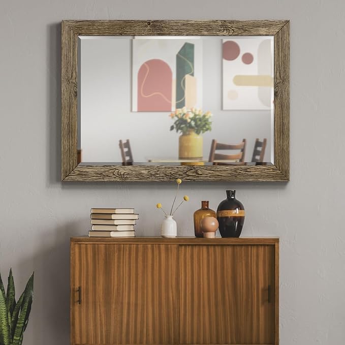 Renditions Gallery Walnut Vanity Mirror Rectangular Barnwood Framed Wall Mirror for Home Decor, Vertical or Horizontal Hanging, 29X41