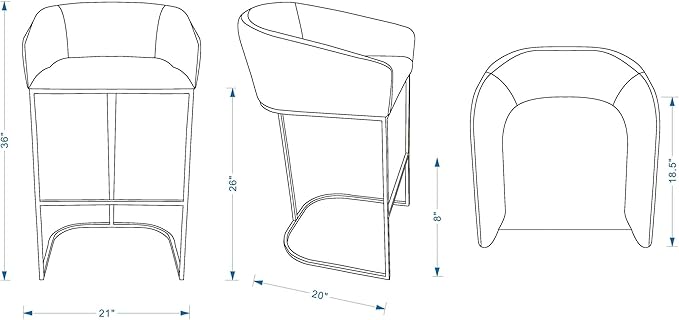 Manhattan Comfort Louvre 26 Inch Mid Century Modern Counter Height Bar Stools - Elegant Faux Leather Padded Seat, Stainless Steel Base with Footrest, Fully Assembled Barstools, Set of 1, Black & Gold