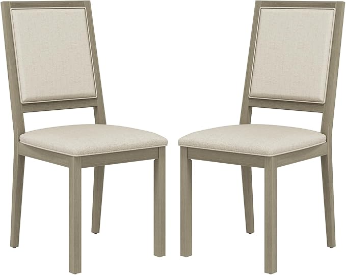 COLAMY Wood Dining Chairs Set of 2, Mid Century Modern Upholstered Kitchen Chairs,19 Inch Fabric Dining Chair with Back for Kitchen Dining Room,Grey