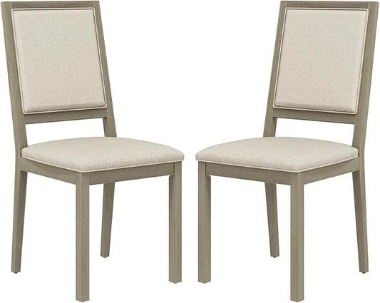 COLAMY Wood Dining Chairs Set of 2, Mid Century Modern Upholstered Kitchen Chairs,19 Inch Fabric Dining Chair with Back for Kitchen Dining Room,Grey