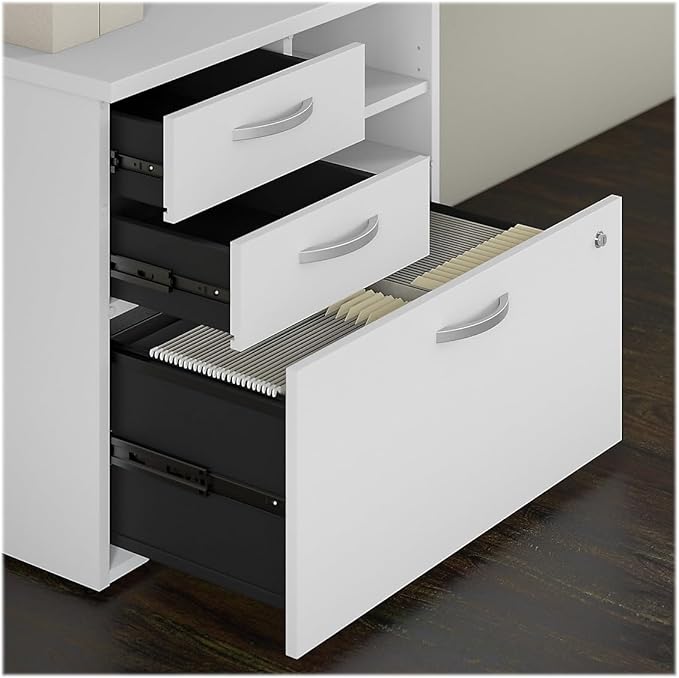 Bush Business Furniture Studio C Office Storage Cabinet with Drawers and Shelves in White, Organization for Home or Professional Workspace