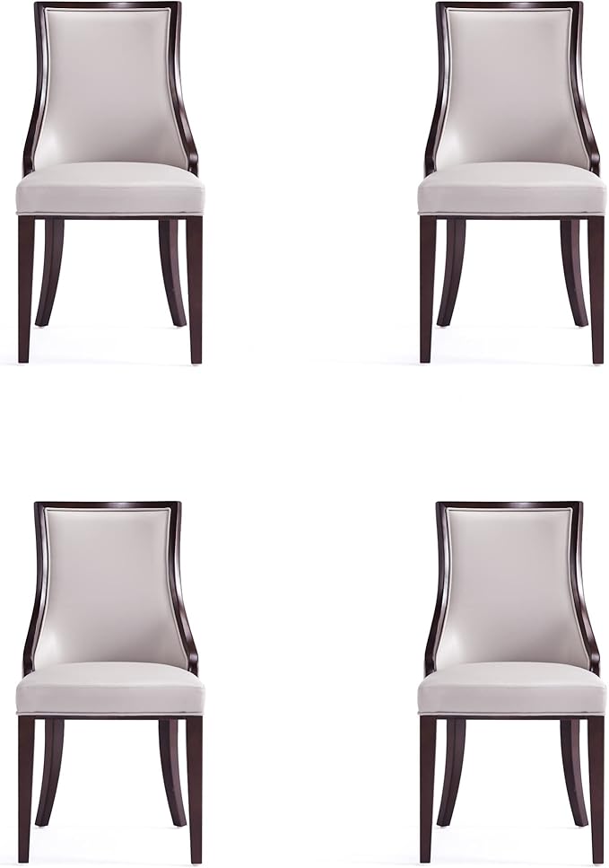 Manhattan Comfort Grand Avenue Faux Leather Dining Chairs, Parsons Accent Furniture with Padded Wingback Seat and Solid Beech Wood Frame, Set of 4, Light Grey