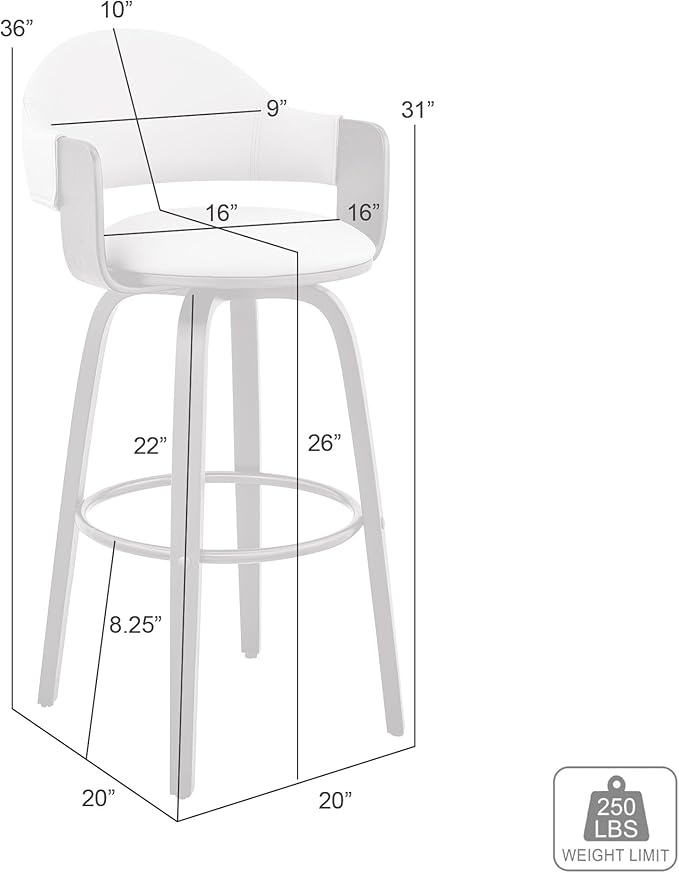 Armen Living Daxton Mid Century Modern Swivel Bar Stool for Kitchen Island Counter in Brown Faux Leather and Walnut Wood, 26" Seat Height