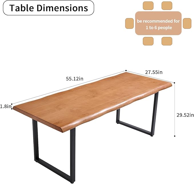 Solid Wood Office Desk, Dining Table, Desk -55 to 62 inches, Modern Farmhouse Design, can accommodate 2-8 People, Easy to Assemble, Ideal for Learning, Writing, and Dining. (55 inches)