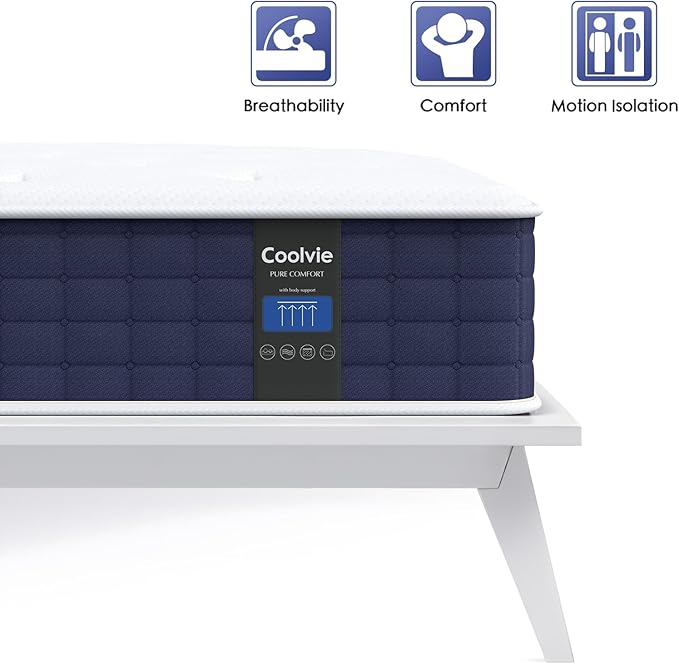 Coolvie Twin Mattress, 10 Inch Twin Size Hybrid Mattress, Individual Pocket Springs with Memory Foam, Bed in a Box, Cooler Sleep with Pressure Relief and Support
