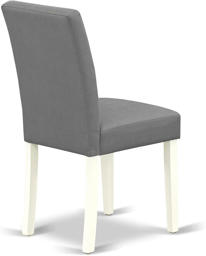 East West Furniture VAAS7-LWH-41 7 Piece Modern Dining Table Set contain A Dinner Table and 6 Platinum Gray Polyester Fabric Wooden Chairs with Stylish Back- Linen White Finish