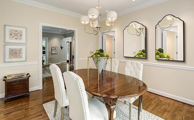 Large Arched Mirror Wall Decor, 40"x28" Black Vanity Mirror, with Antique Metal Frame, Decorative Wall Mirror for Entryway, Bathroom, Living Room, Bedroom