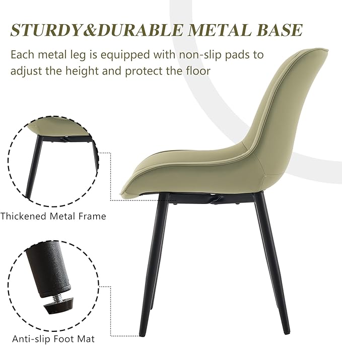 YOUNIKE Dining Chairs Set of 2 with High Back Mid Century Modern Kitchen Dining Room Chairs Faux Leather Upholstered Comfortable Wide Seat Padded Accent Side Chair for Living Room Avocado Green