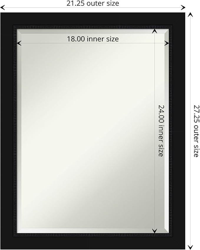 Amanti Art Black Bathroom Mirror for Over Sink, 27x21 Avon Black Rectangle Vanity Mirror, Medium Casual Frame, Hangs Horizonally and Vertically, Bathroom Wall Decor, Beveled Edge