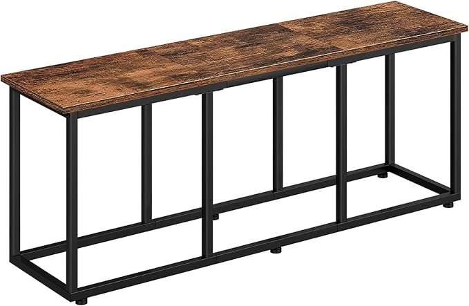 HOOBRO Dining Bench, 47.2 Inch Dining Table Bench, Industrial Style Kitchen Bench, Steel Frame, Easy to Assemble, for Kitchen, Dining Room, Rustic Brown and Black BF45CD01