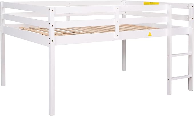 HomSof Full Loft Bed with Guard Rail & Ladder,No Box Spring Needed,Easy Assembly,White