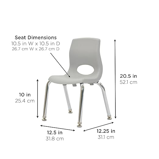 Children’s Factory, AB8010GYC, MyPosture Plus 10" H Chair, Gray with Chrome Legs, Kids Preschool, Daycare or Classroom Flexible Seating, Toddler Desk Chair
