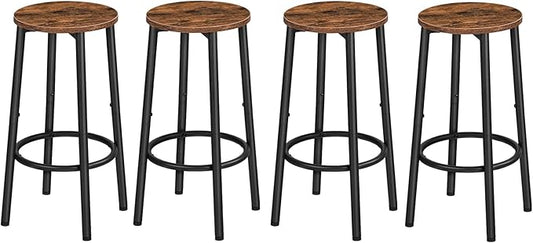 HOOBRO Bar Stools Set of 4, Counter Height Stools, Kitchen Round Height Stools, Bartools with Metal Frame and Smooth Top, for Kitchen, Bar, Cafe, Dining Room, Rustic Brown and Black BF03BYP401N1