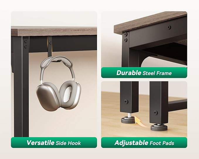 Coleshome 71 x 24 Inch Computer Desk with USB Ports, Large Office Desk, Long Study Student Writing Desk, Grey Oak