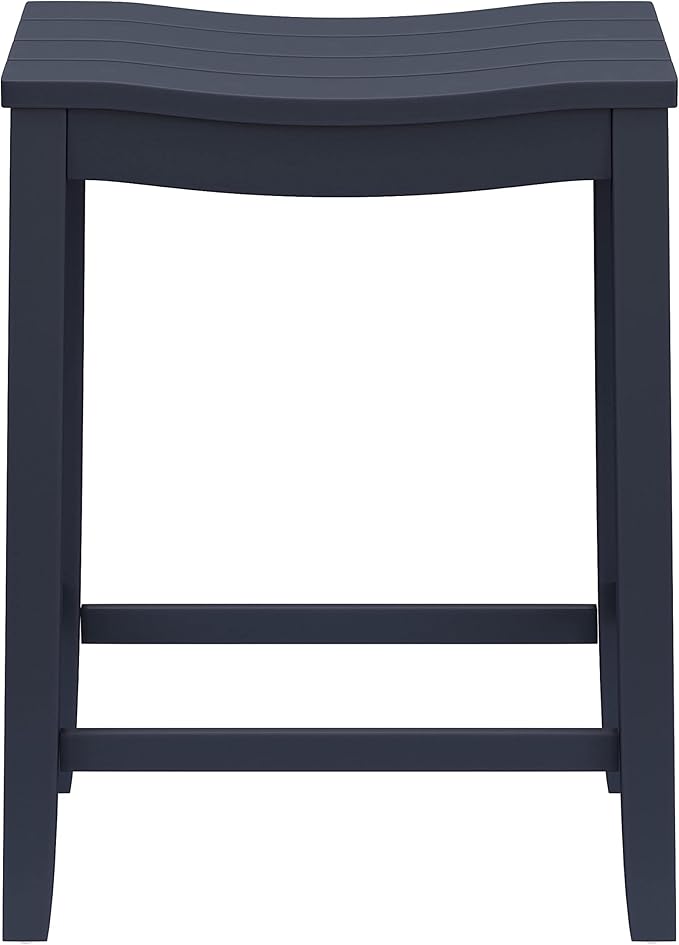 Hillsdale Fiddler Wood Backless Counter Height Stool with Saddle-Style Seat, Navy