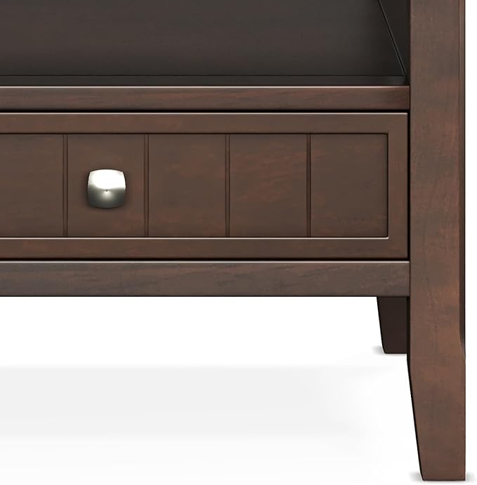 SIMPLIHOME Acadian Coffee Table - 48 inch Wide Solid Wood Transitional Cocktail Table with 2 Drawers in Brunette Brown, Classic Living Room Table with Storage Shelf and Tapered Legs