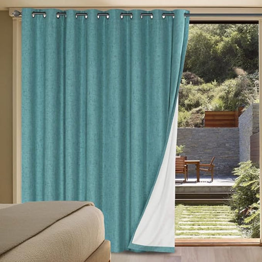 H.VERSAILTEX Linen Blackout Curtains Durable Thick Textured Linen Look 100% Blackout Patio Door Curtain Anti Rust Grommet Extra Wide Sliding Door Curtain Panel, W100 x L108 inch - Teal
