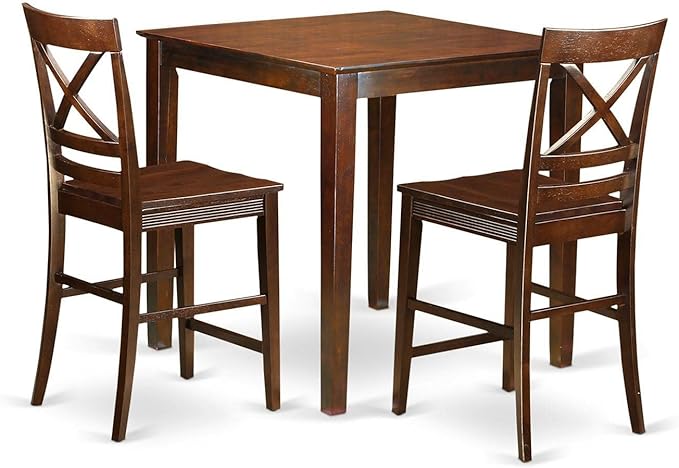 East West Furniture VNQU3-MAH-W 3 Piece Counter Height Pub Set for Small Spaces Contains a Square Dining Room Table and 2 Kitchen Chairs, 36x36 Inch, Mahogany
